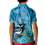 Australia Bluebell Creeper With Superb Blue Wren Kid Polo Shirt Aboriginal Art