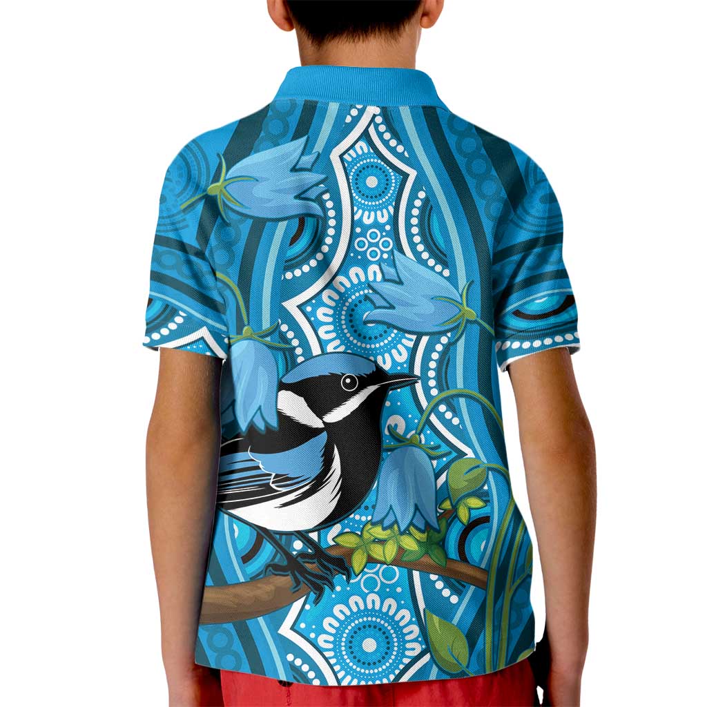 Australia Bluebell Creeper With Superb Blue Wren Kid Polo Shirt Aboriginal Art