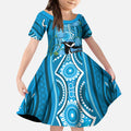 Australia Bluebell Creeper With Superb Blue Wren Kid Short Sleeve Dress Aboriginal Art