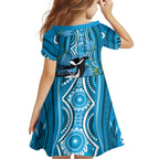 Australia Bluebell Creeper With Superb Blue Wren Kid Short Sleeve Dress Aboriginal Art