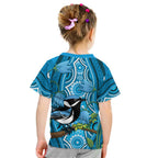 Australia Bluebell Creeper With Superb Blue Wren Kid T Shirt Aboriginal Art