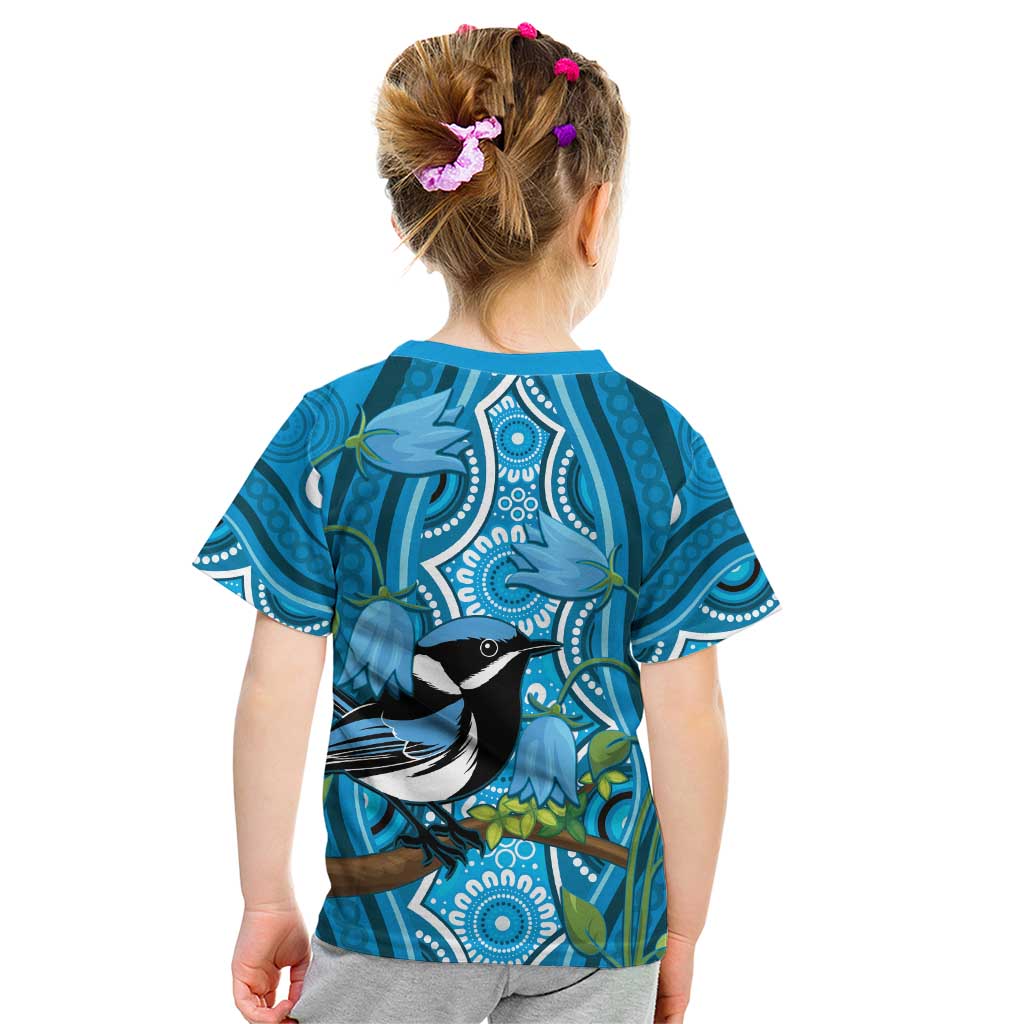 Australia Bluebell Creeper With Superb Blue Wren Kid T Shirt Aboriginal Art