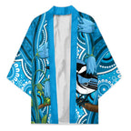 Australia Bluebell Creeper With Superb Blue Wren Kimono Aboriginal Art - Aussie Hoodie