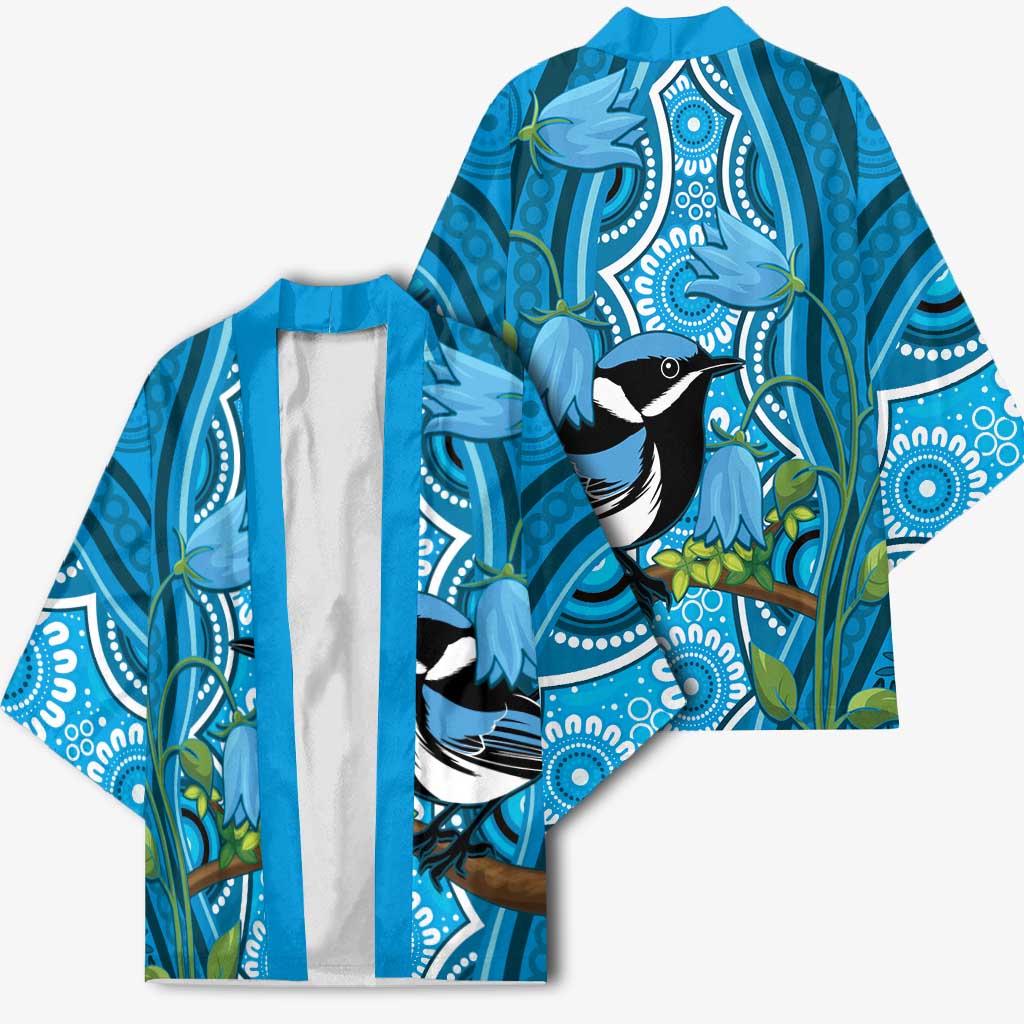 Australia Bluebell Creeper With Superb Blue Wren Kimono Aboriginal Art - Aussie Hoodie