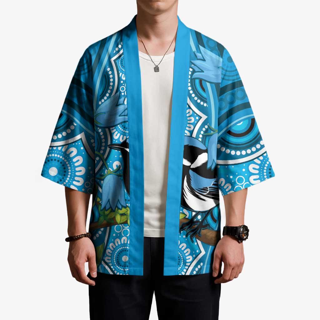 Australia Bluebell Creeper With Superb Blue Wren Kimono Aboriginal Art - Aussie Hoodie