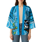 Australia Bluebell Creeper With Superb Blue Wren Kimono Aboriginal Art - Aussie Hoodie