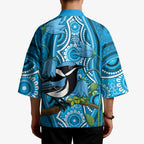 Australia Bluebell Creeper With Superb Blue Wren Kimono Aboriginal Art - Aussie Hoodie