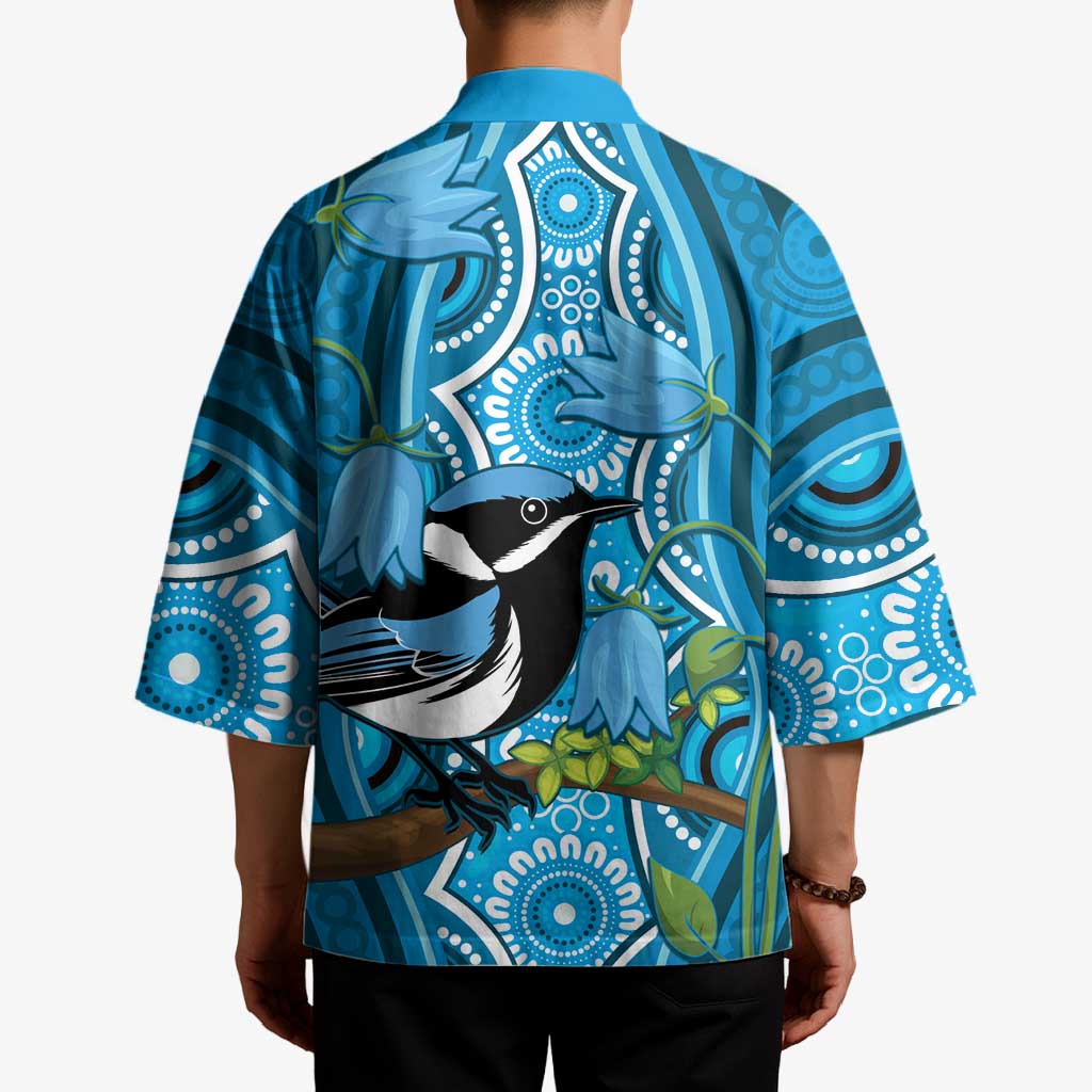 Australia Bluebell Creeper With Superb Blue Wren Kimono Aboriginal Art - Aussie Hoodie
