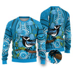 Australia Bluebell Creeper With Superb Blue Wren Ugly Christmas Sweater Aboriginal Art - Aussie Hoodie