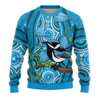 Australia Bluebell Creeper With Superb Blue Wren Ugly Christmas Sweater Aboriginal Art - Aussie Hoodie