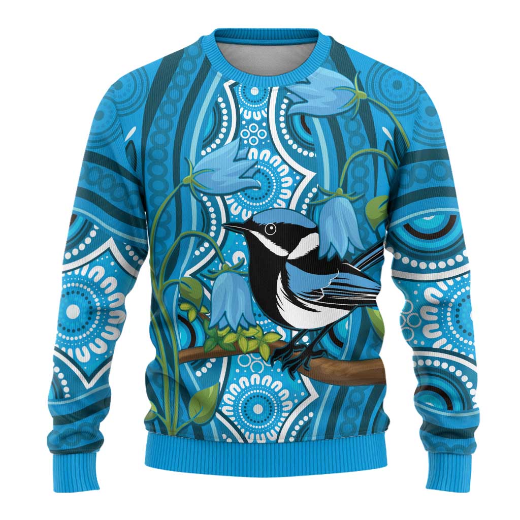 Australia Bluebell Creeper With Superb Blue Wren Ugly Christmas Sweater Aboriginal Art - Aussie Hoodie