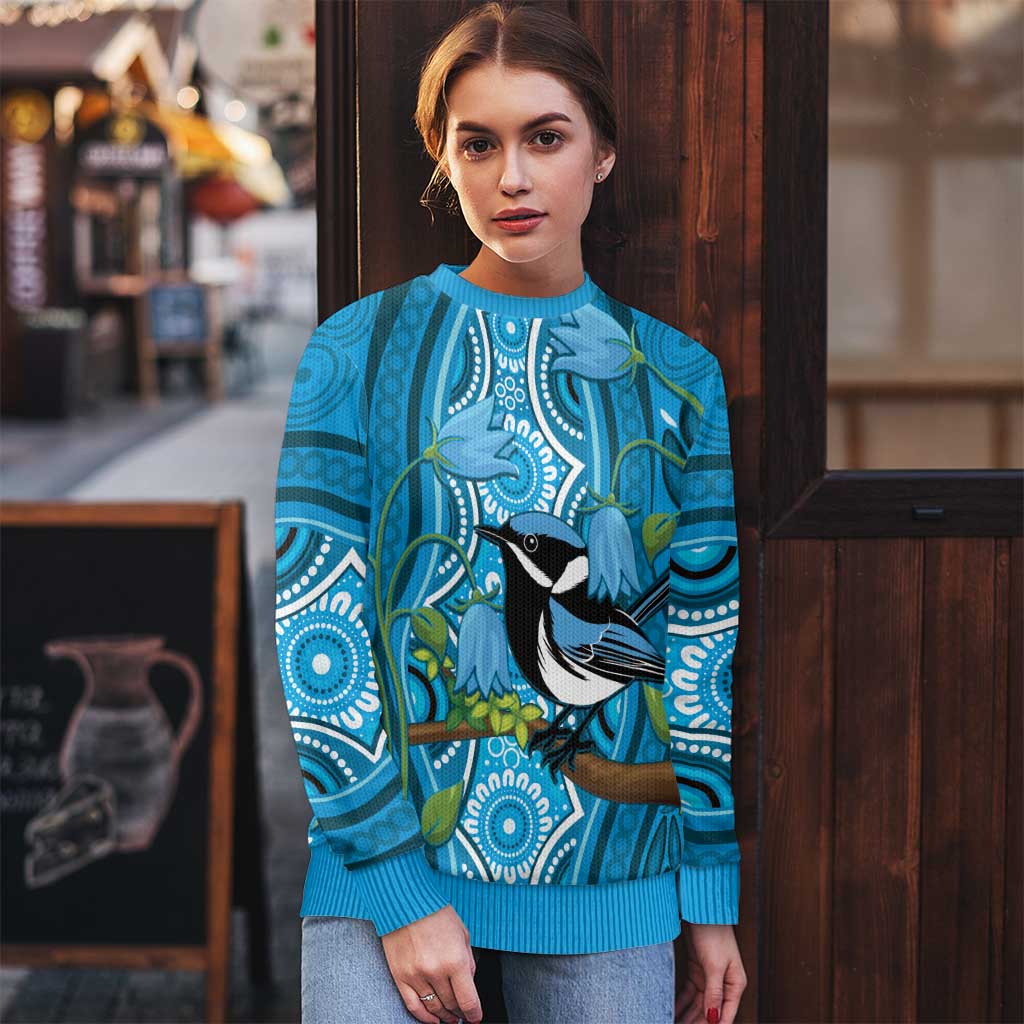 Australia Bluebell Creeper With Superb Blue Wren Ugly Christmas Sweater Aboriginal Art - Aussie Hoodie