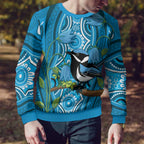 Australia Bluebell Creeper With Superb Blue Wren Ugly Christmas Sweater Aboriginal Art - Aussie Hoodie