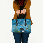 Australia Bluebell Creeper With Superb Blue Wren Leather Bag Aboriginal Art - Aussie Hoodie