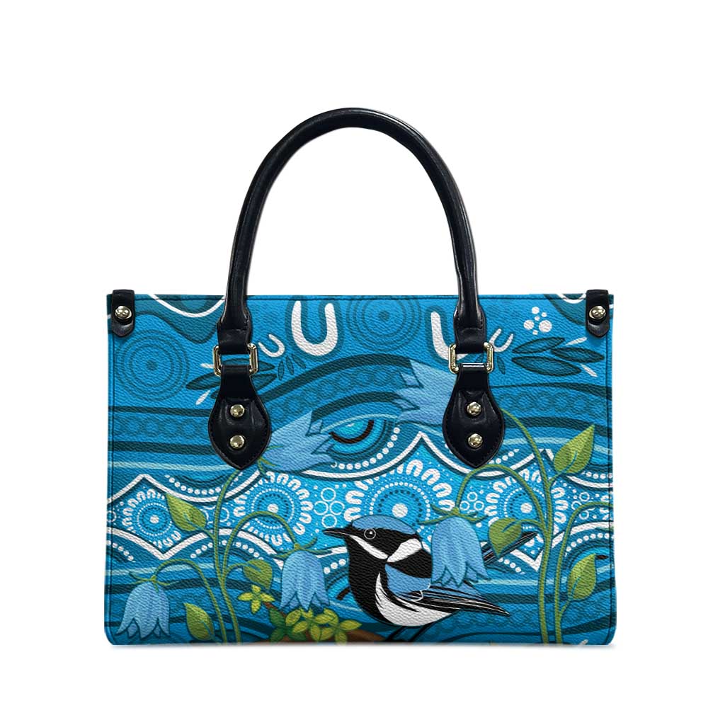 Australia Bluebell Creeper With Superb Blue Wren Leather Bag Aboriginal Art - Aussie Hoodie
