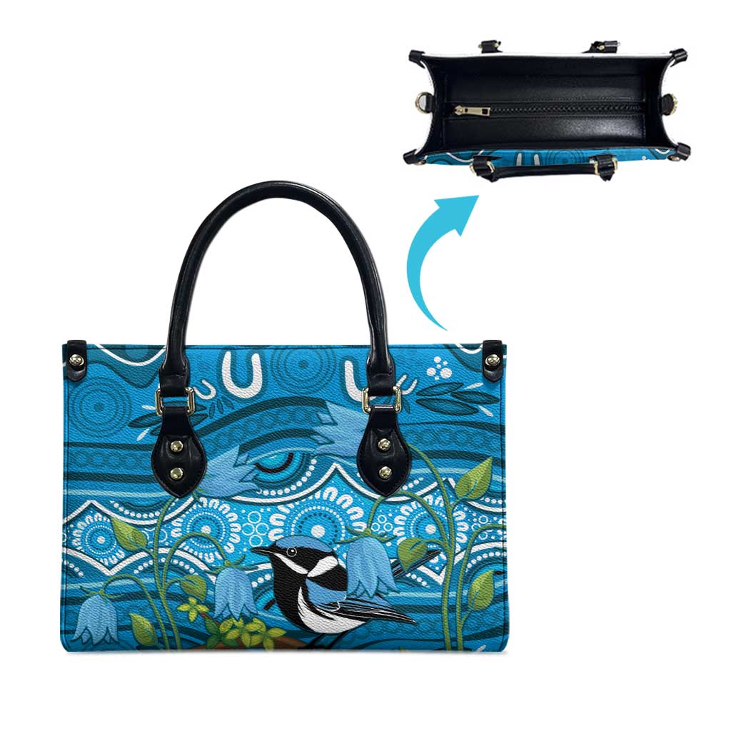 Australia Bluebell Creeper With Superb Blue Wren Leather Bag Aboriginal Art - Aussie Hoodie