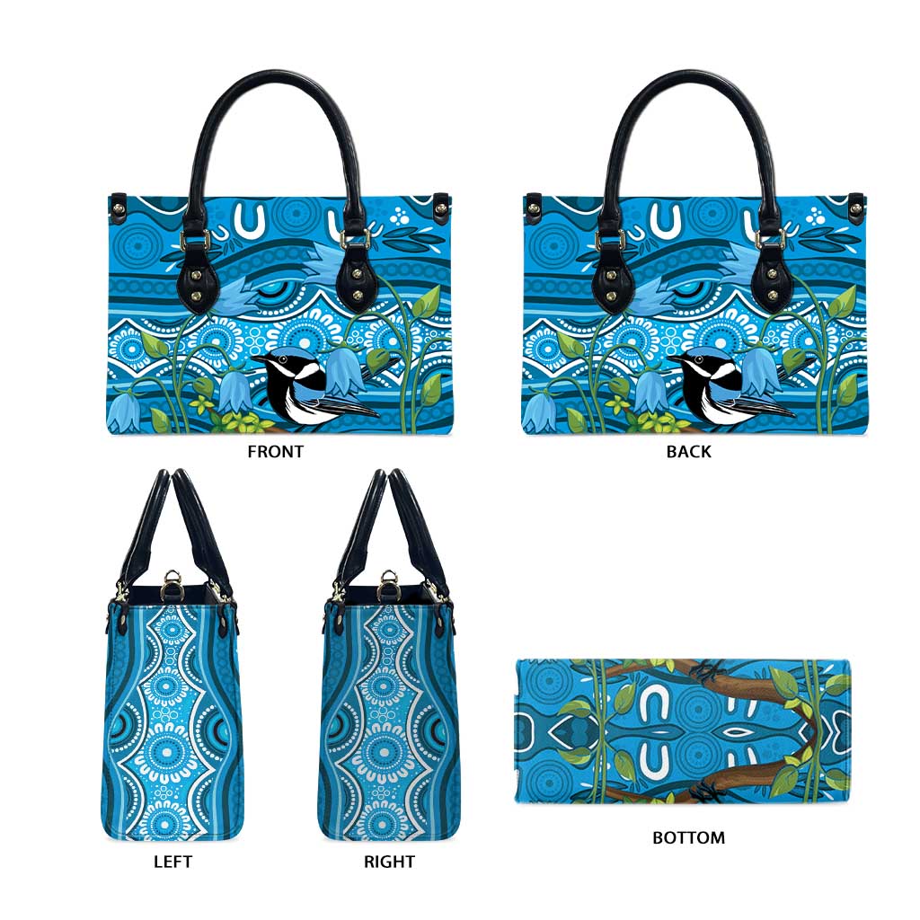 Australia Bluebell Creeper With Superb Blue Wren Leather Bag Aboriginal Art - Aussie Hoodie