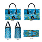 Australia Bluebell Creeper With Superb Blue Wren Leather Bag Aboriginal Art - Aussie Hoodie