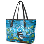 Australia Bluebell Creeper With Superb Blue Wren Leather Tote Bag Aboriginal Art