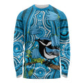 Australia Bluebell Creeper With Superb Blue Wren Long Sleeve Shirt Aboriginal Art