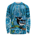 Australia Bluebell Creeper With Superb Blue Wren Long Sleeve Shirt Aboriginal Art