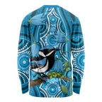 Australia Bluebell Creeper With Superb Blue Wren Long Sleeve Shirt Aboriginal Art