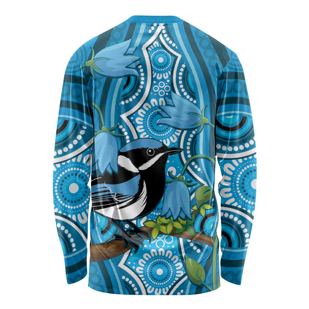 Australia Bluebell Creeper With Superb Blue Wren Long Sleeve Shirt Aboriginal Art