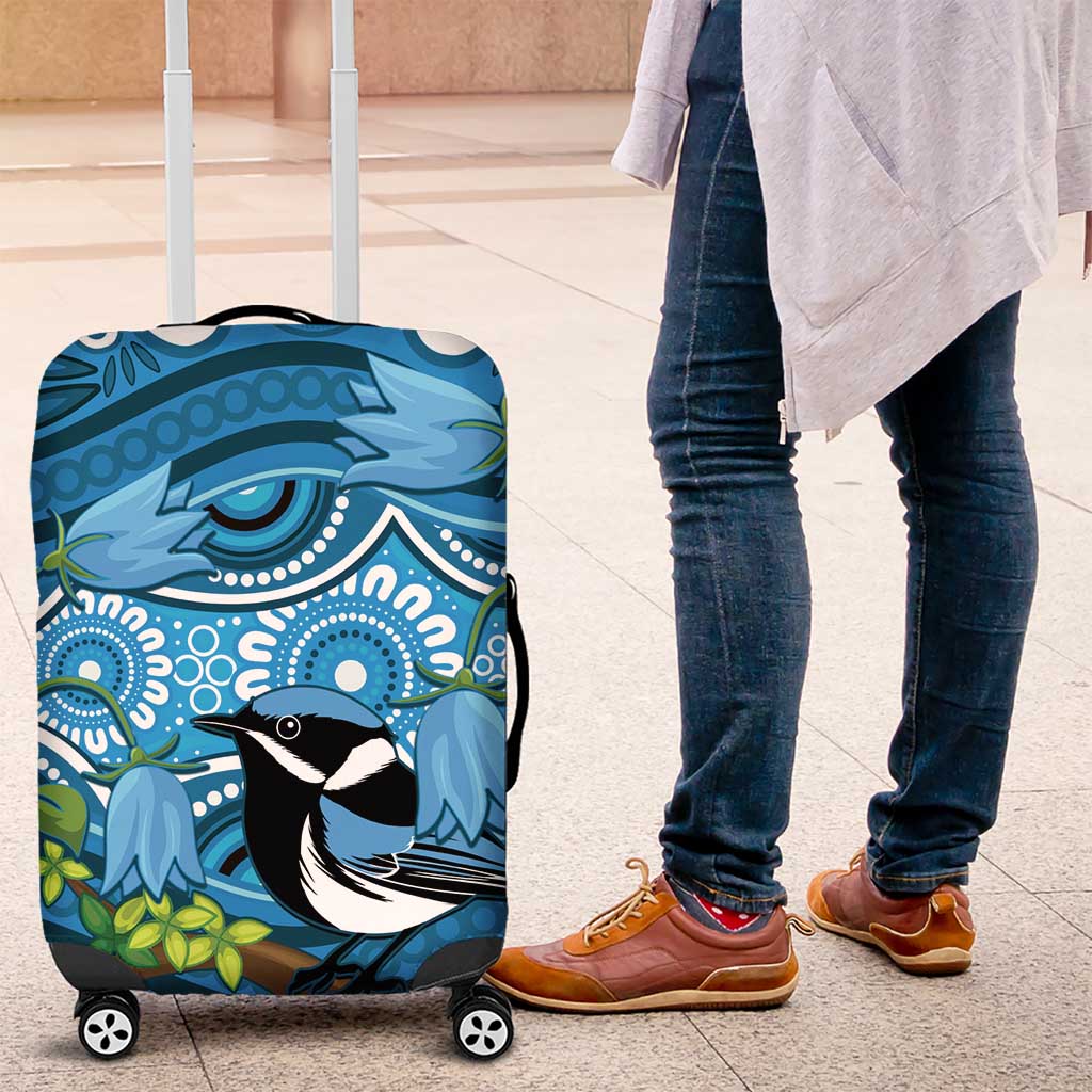 Australia Bluebell Creeper With Superb Blue Wren Luggage Cover Aboriginal Art
