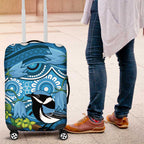 Australia Bluebell Creeper With Superb Blue Wren Luggage Cover Aboriginal Art