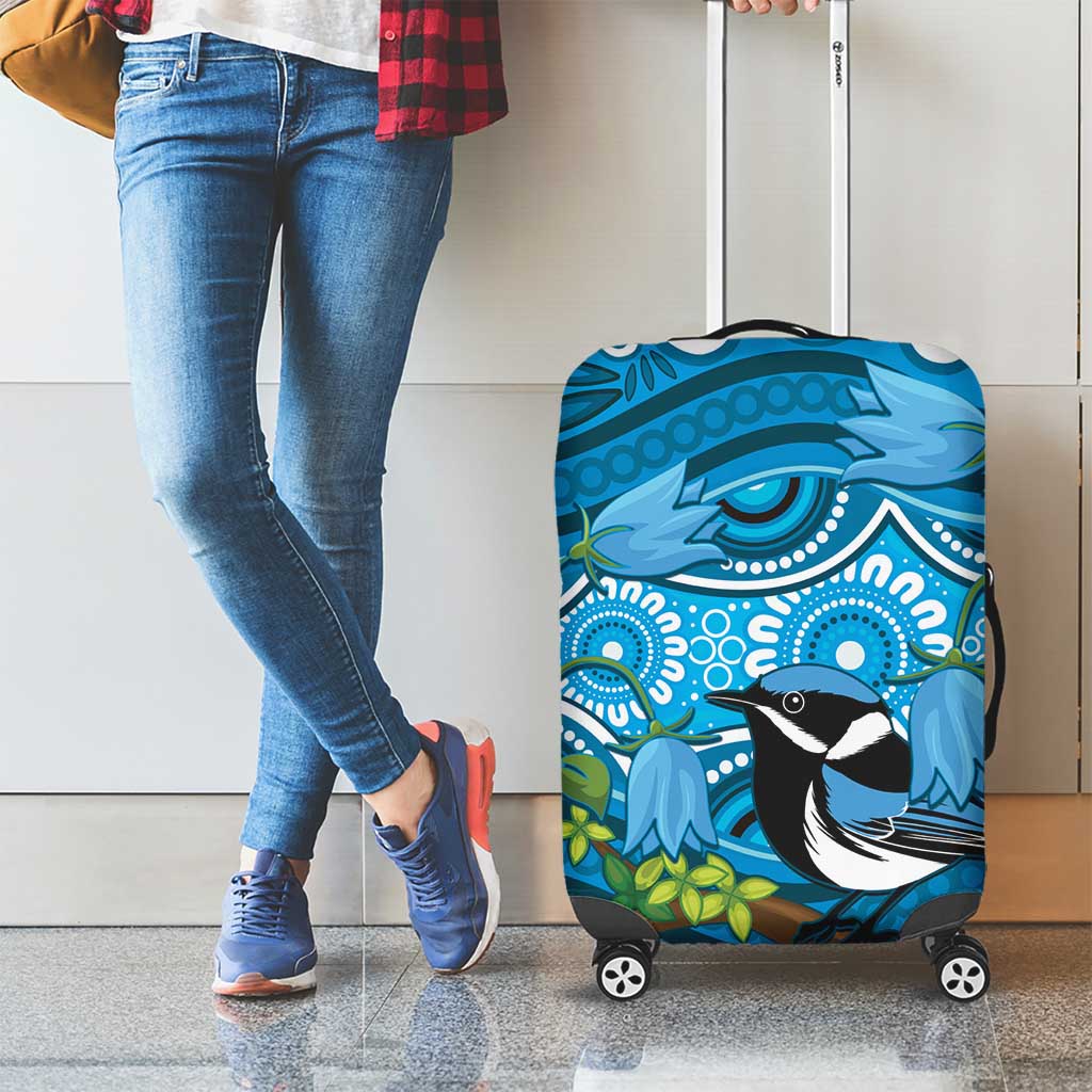 Australia Bluebell Creeper With Superb Blue Wren Luggage Cover Aboriginal Art
