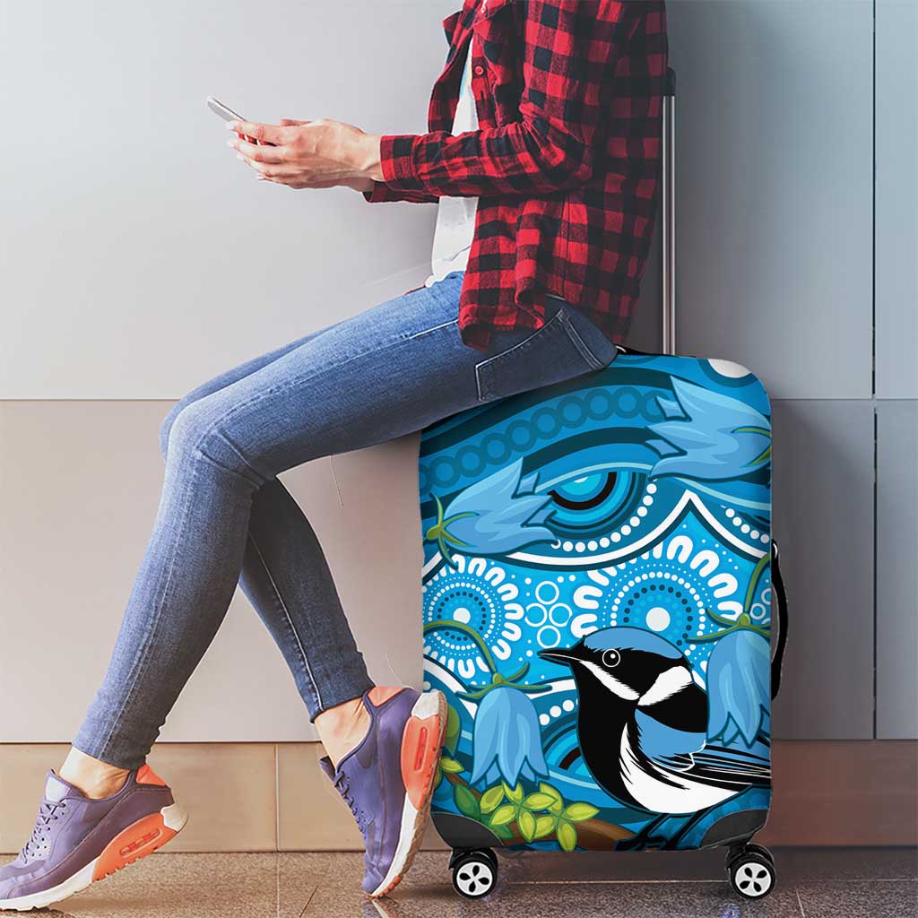 Australia Bluebell Creeper With Superb Blue Wren Luggage Cover Aboriginal Art
