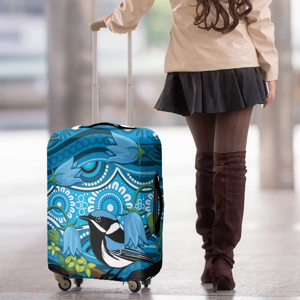 Australia Bluebell Creeper With Superb Blue Wren Luggage Cover Aboriginal Art
