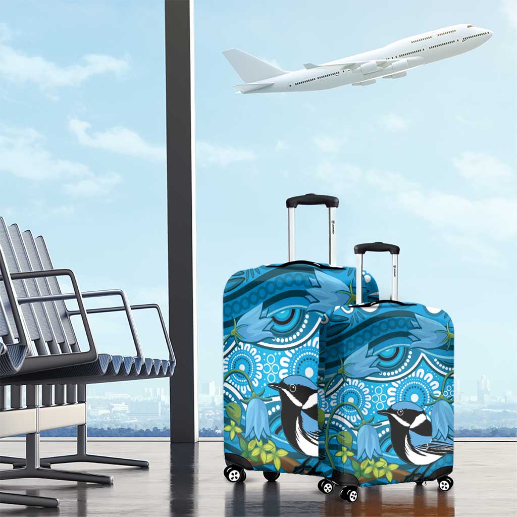 Australia Bluebell Creeper With Superb Blue Wren Luggage Cover Aboriginal Art