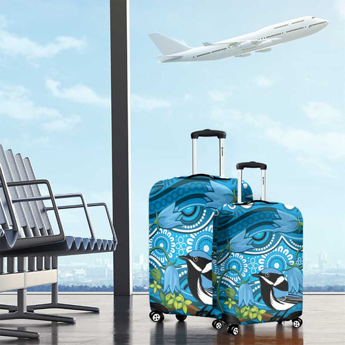 Australia Bluebell Creeper With Superb Blue Wren Luggage Cover Aboriginal Art
