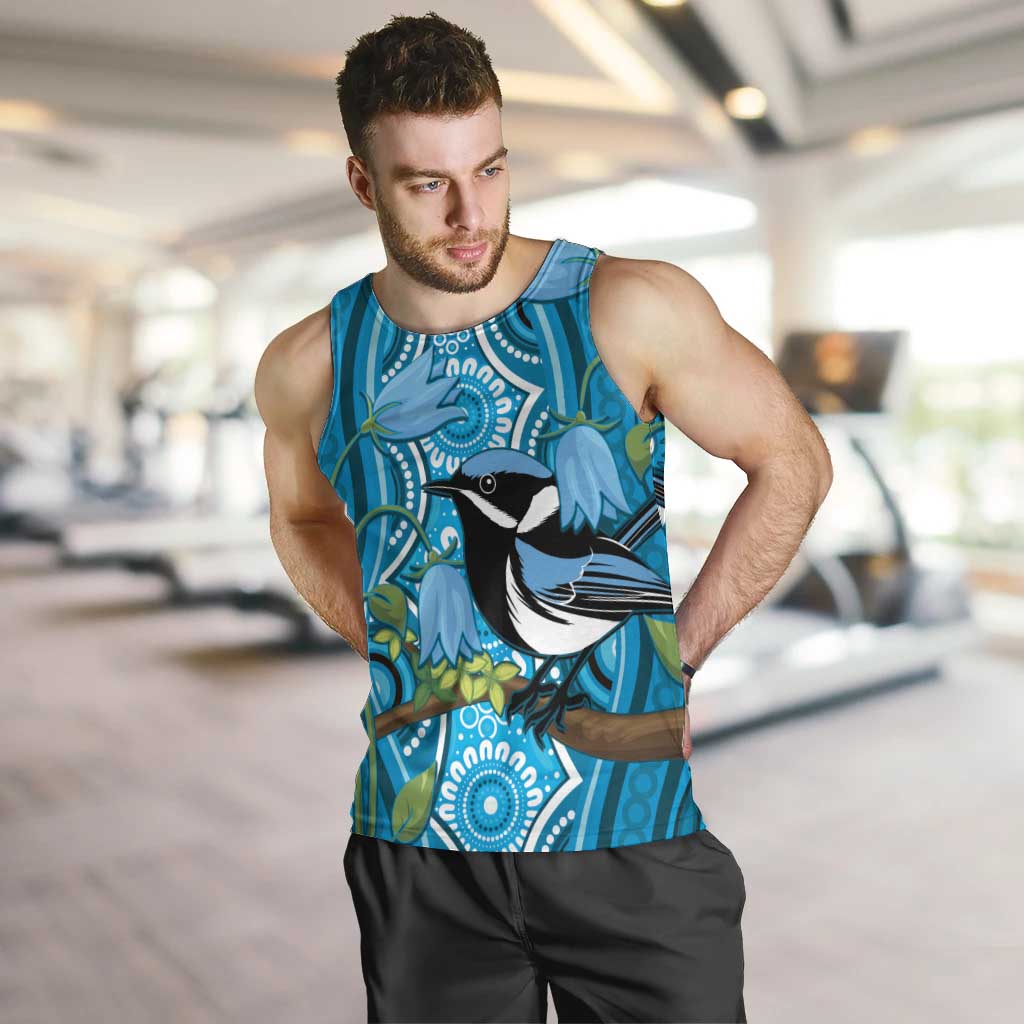 Australia Bluebell Creeper With Superb Blue Wren Men Tank Top Aboriginal Art