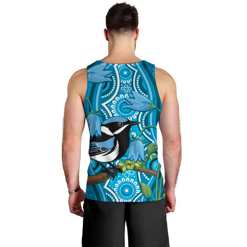 Australia Bluebell Creeper With Superb Blue Wren Men Tank Top Aboriginal Art