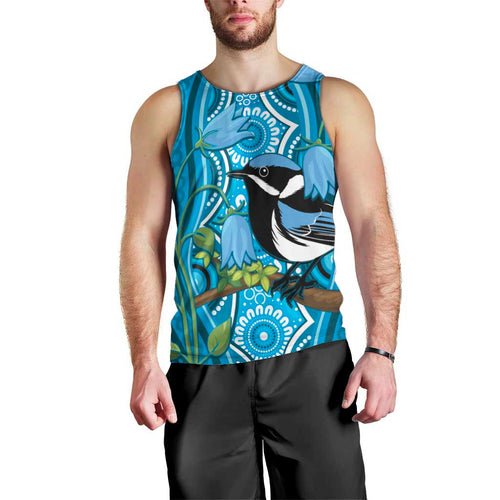 Australia Bluebell Creeper With Superb Blue Wren Men Tank Top Aboriginal Art