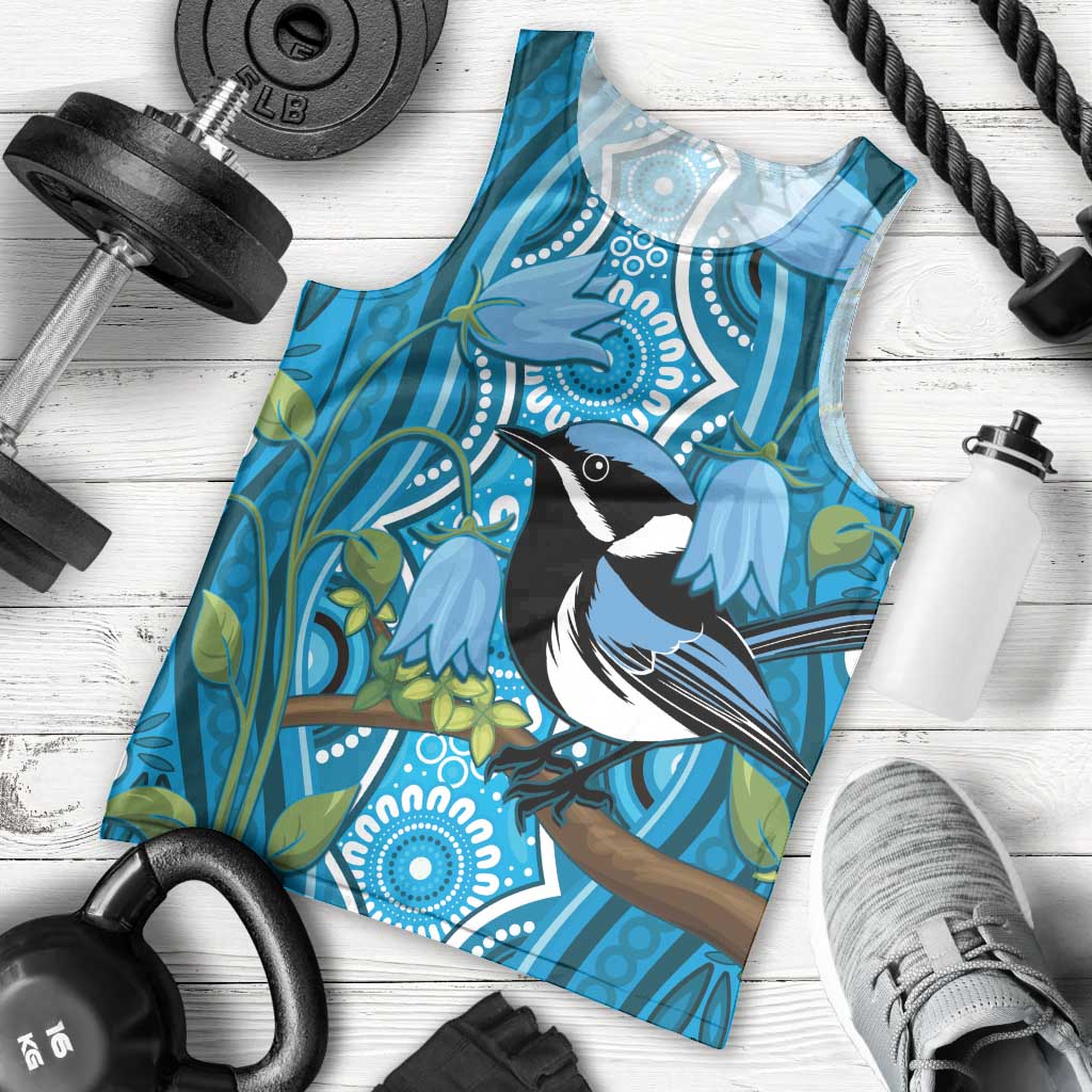 Australia Bluebell Creeper With Superb Blue Wren Men Tank Top Aboriginal Art