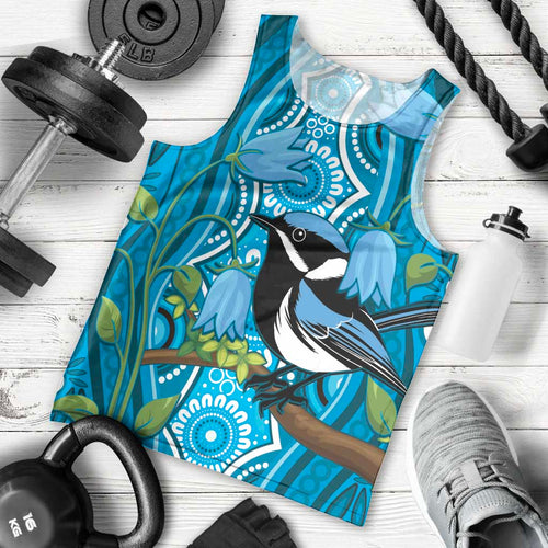 Australia Bluebell Creeper With Superb Blue Wren Men Tank Top Aboriginal Art