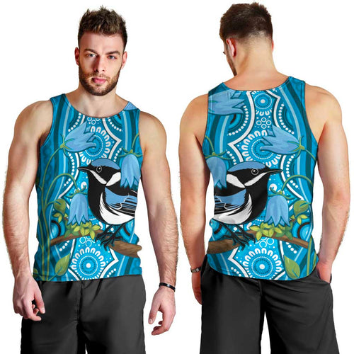 Australia Bluebell Creeper With Superb Blue Wren Men Tank Top Aboriginal Art