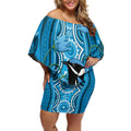 Australia Bluebell Creeper With Superb Blue Wren Off Shoulder Short Dress Aboriginal Art