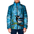 Australia Bluebell Creeper With Superb Blue Wren Padded Jacket Aboriginal Art - Aussie Hoodie