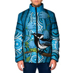Australia Bluebell Creeper With Superb Blue Wren Padded Jacket Aboriginal Art - Aussie Hoodie