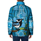 Australia Bluebell Creeper With Superb Blue Wren Padded Jacket Aboriginal Art - Aussie Hoodie