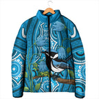 Australia Bluebell Creeper With Superb Blue Wren Padded Jacket Aboriginal Art - Aussie Hoodie