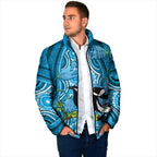 Australia Bluebell Creeper With Superb Blue Wren Padded Jacket Aboriginal Art - Aussie Hoodie