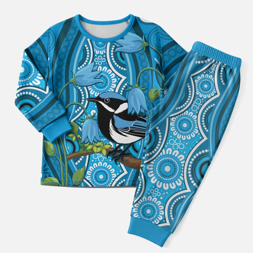 Australia Bluebell Creeper With Superb Blue Wren Christmas Pajama Set Aboriginal Art - Aussie Hoodie