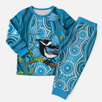 Australia Bluebell Creeper With Superb Blue Wren Christmas Pajama Set Aboriginal Art - Aussie Hoodie