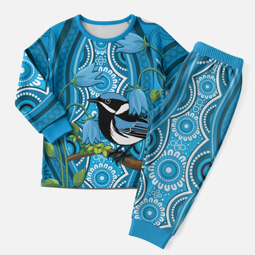 Australia Bluebell Creeper With Superb Blue Wren Christmas Pajama Set Aboriginal Art - Aussie Hoodie