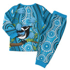 Australia Bluebell Creeper With Superb Blue Wren Christmas Pajama Set Aboriginal Art - Aussie Hoodie